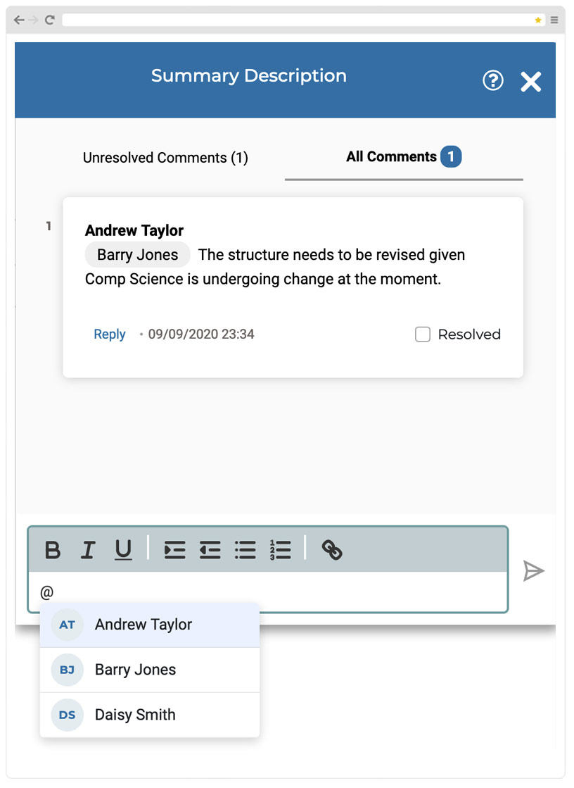 Curriculum Management System Screenshot - Collaboration Functionality